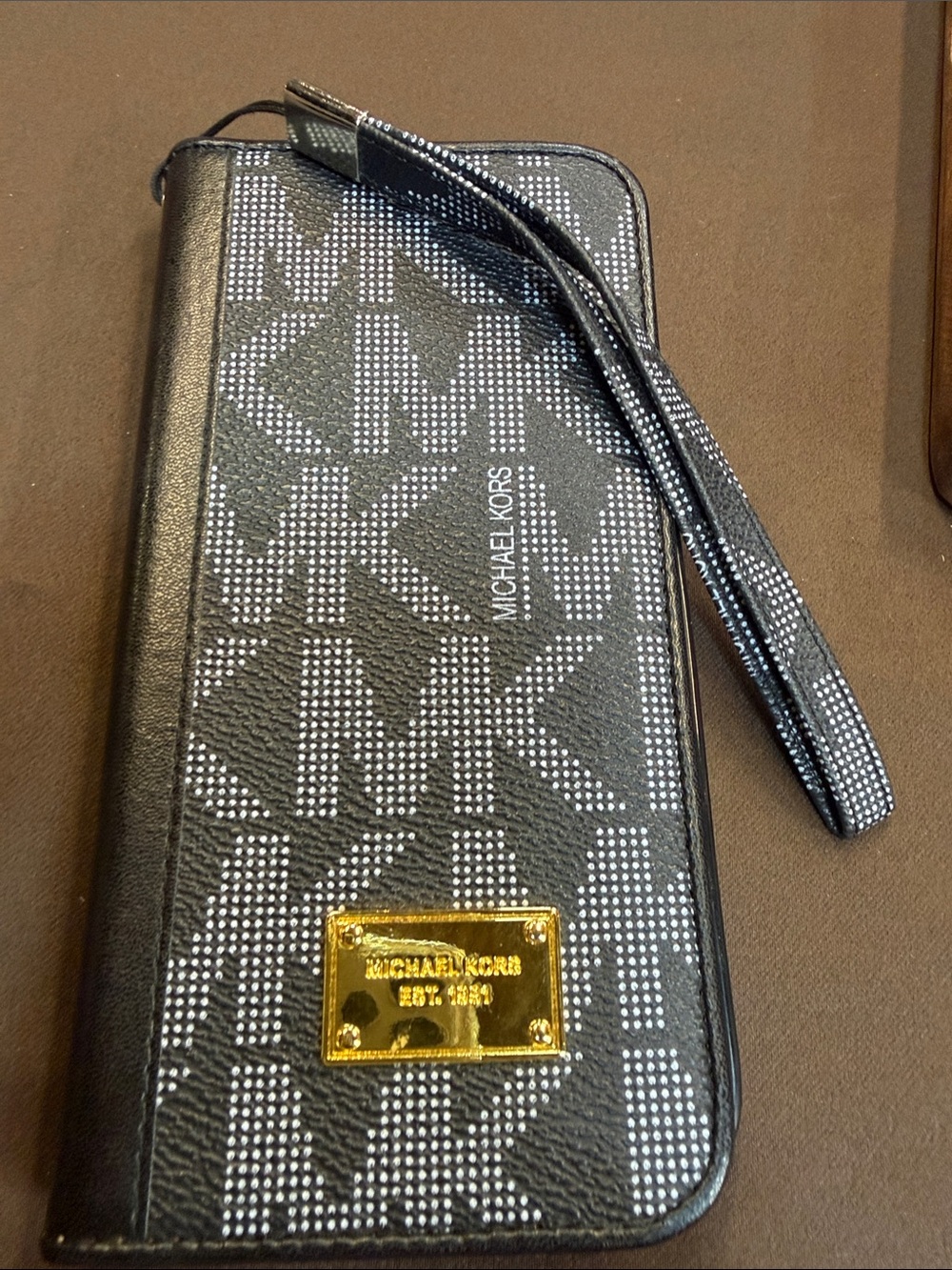 Michael Kors Black and Gold MK Logo Wristlet iPhone 12 Pro Max